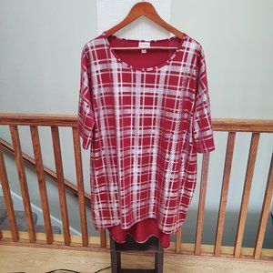 LulaRoe Long Red and Silver Plaid Shirt Dress